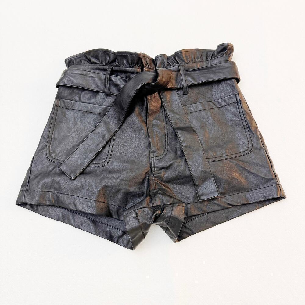 TGLA Rouched Pager Bag Waist Faux Leather Shorts Size M